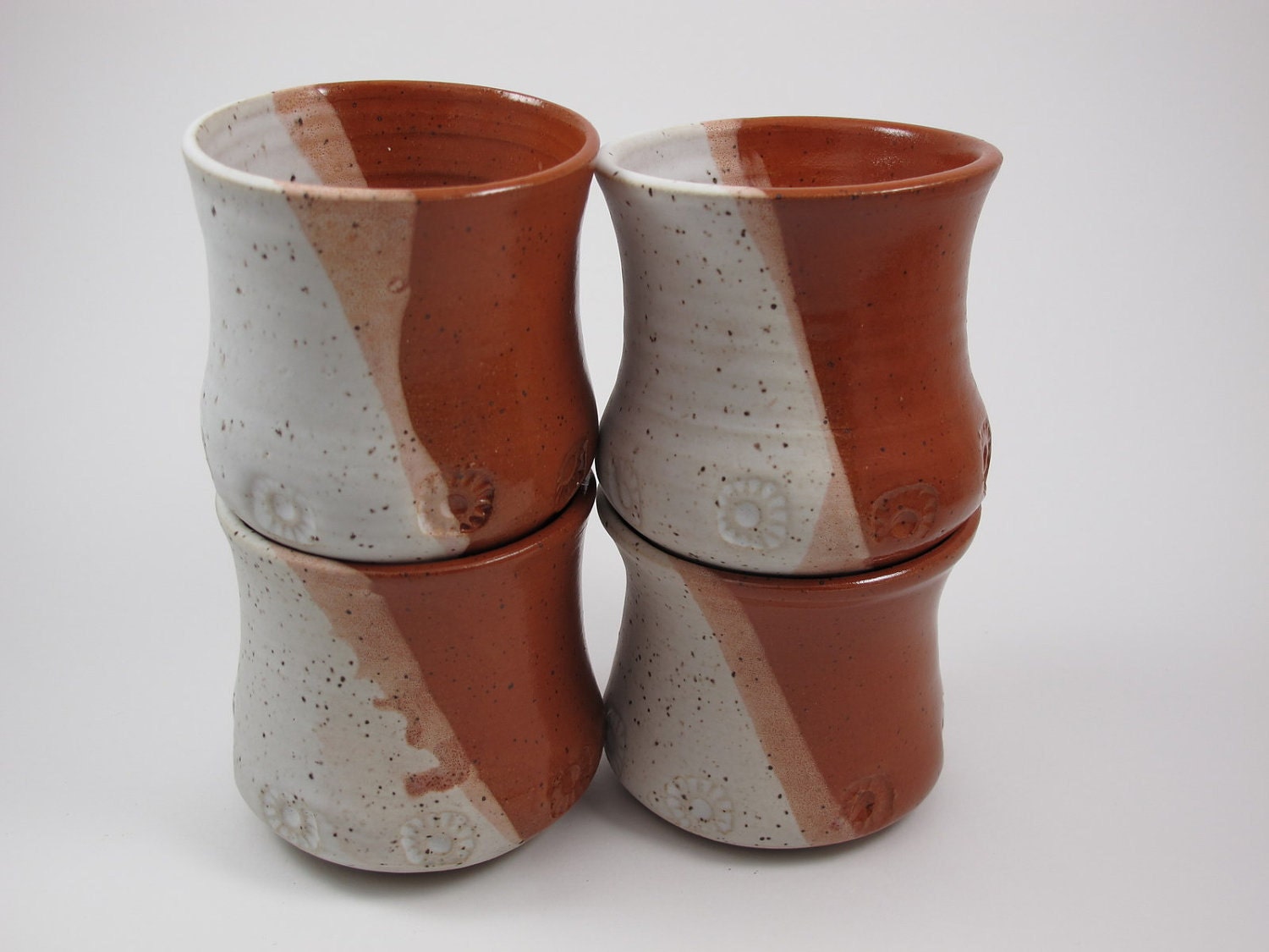 Ceramic Cups in Cinnamon Brown and Speckled White // Handmade Pottery Tumblers