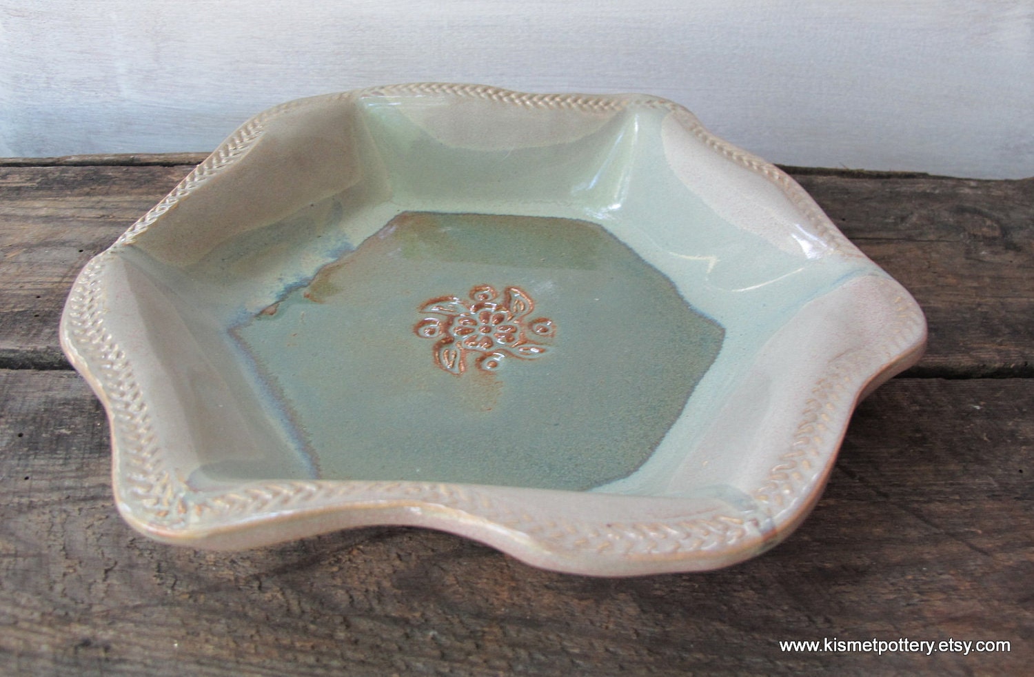 Ceramic Serving Dish with Decorative Flower Stamp