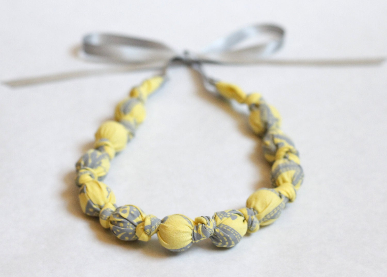 Fabric Necklace- Yellow & Gray- Teething Necklace, Breastfeeding Nursing Necklace, Babywearing Necklace