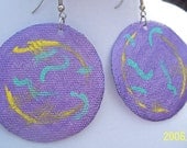 Purple Orbs Handpainted Canvas Earrings