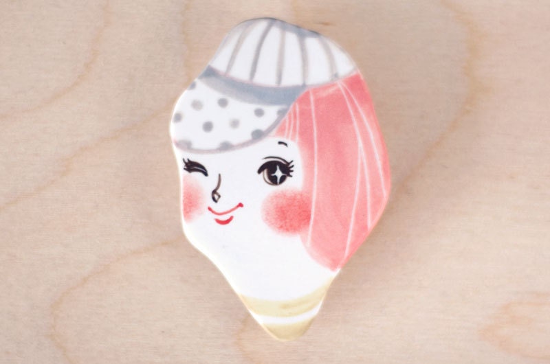 minini hand painted porcelain brooch pin unique jewelry by min lee 12007