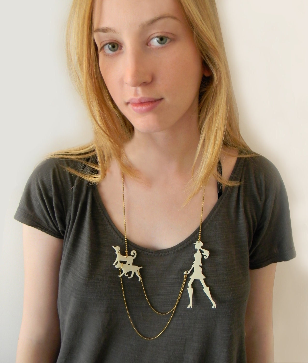 Red dog walker necklace - A walk in the park - Laser cut acrylic (plexiglass) jewelry