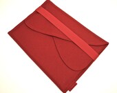 iPad Case Wool Felt with Double Pocket and Elastic Trim Red