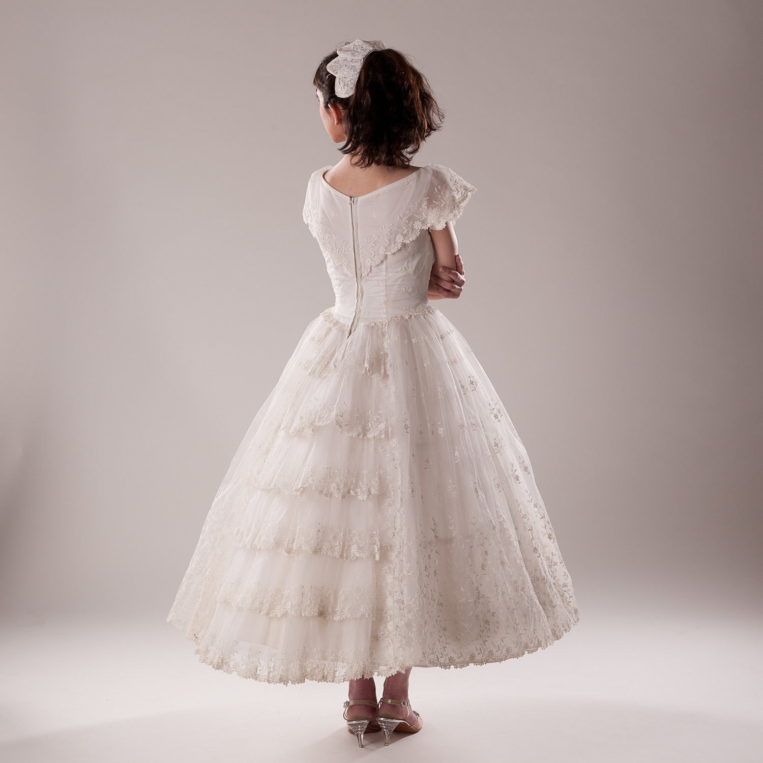 Vintage 1950s Tulle Wedding Dress Gown Corset Hoop Skirt Summer Bridal Fashions