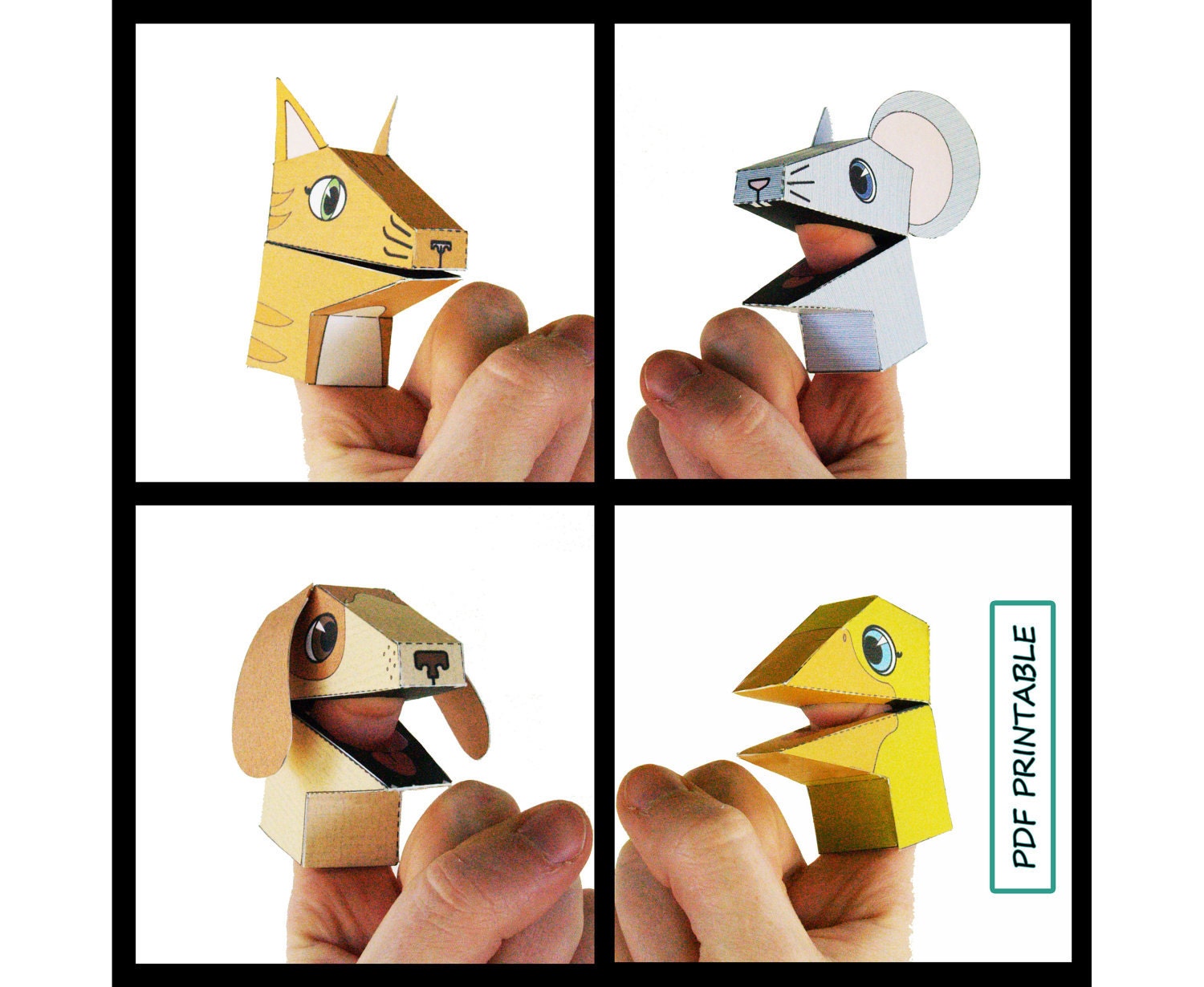 Animal Finger Puppets Set of 4- Paper Toy PDF Printable