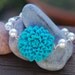 Turquoise Chrysanthemum and Swarovski Pearl Beaded Bracelet Jewelry Gift for Her.  Free Shipping.
