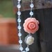 Summer Romance - Pink and White Rose Cabochons and White Opal Swarovski Crystal Beaded Necklace