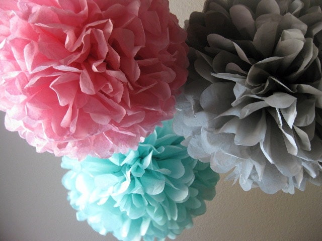 Tissue Paper Pom Poms - Set of 10 - Your Color Choice- SALE - Bubble Gum Decorations - Cupcake Party - Tea Party Decor