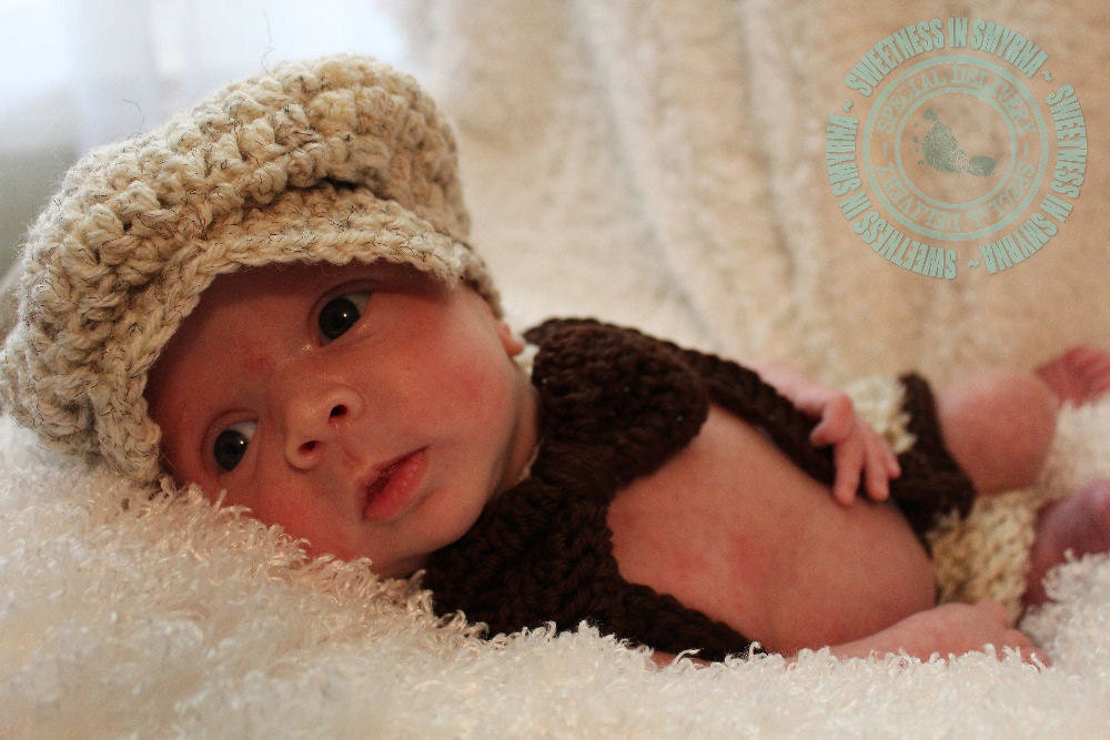 Little Man Suit in Wheat and Brown, Matching Diaper Cover, Suspenders and Bow Tie, Newborn to 3 months, Photo Prop, READY TO SHIP