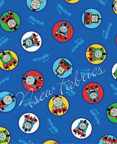 Thomas the Tank Engine Train Fabric Corduroy Fabric Royal Circle on Blue