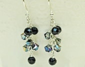 Black Glass and Crystal Dainty Dangle Earrings
