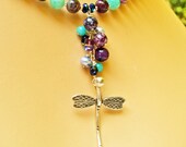 Purple Blue Silver Dragonfly Pendant Neckace