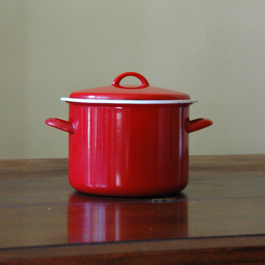Vintage European Red Enamel Pot // Red Hot