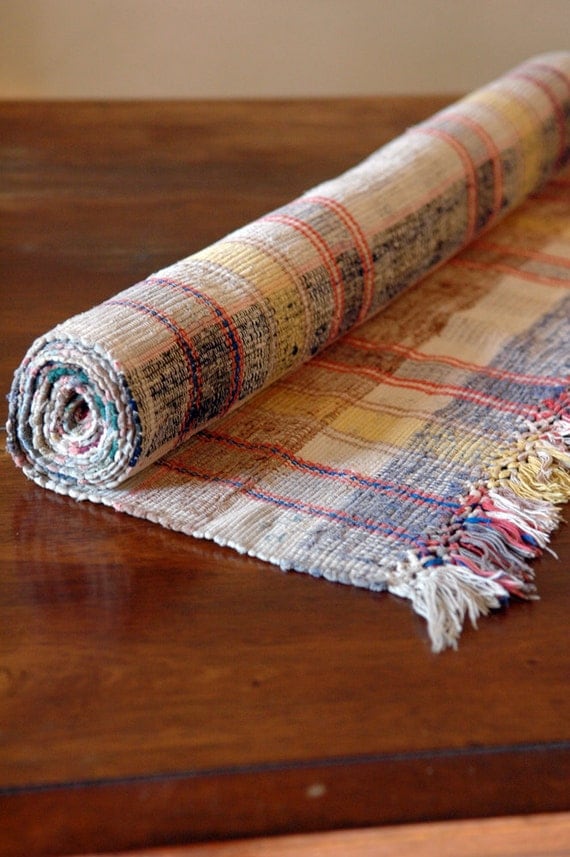 Vintage Rag Rug // Scandinavian Floor Runner // 7.5 feet
