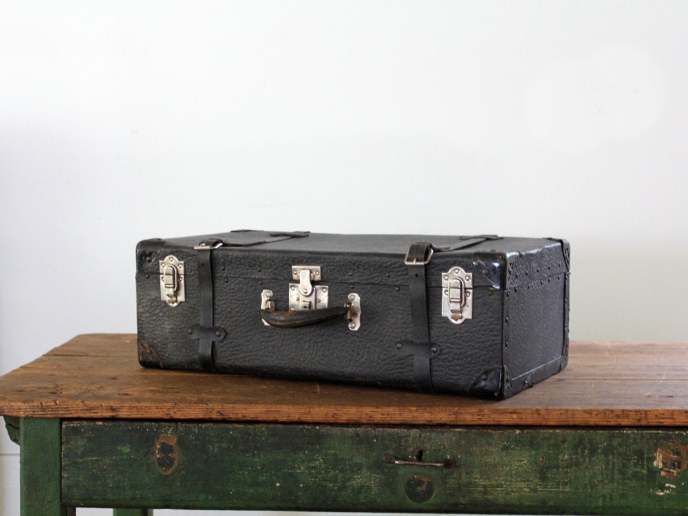 Black Leather Luggage // Antique Leather Suitcase