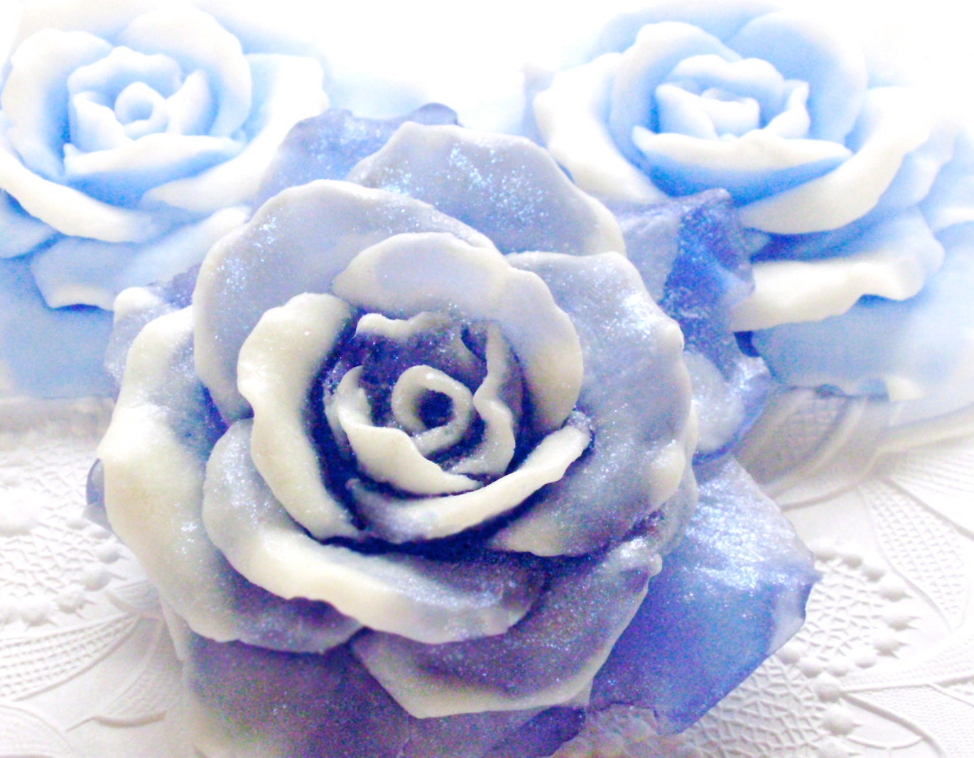 ROSE FLOWER SOAP, Roses are Blue Bouquet, Scented in White Tea and Ginger, Vegetable Based