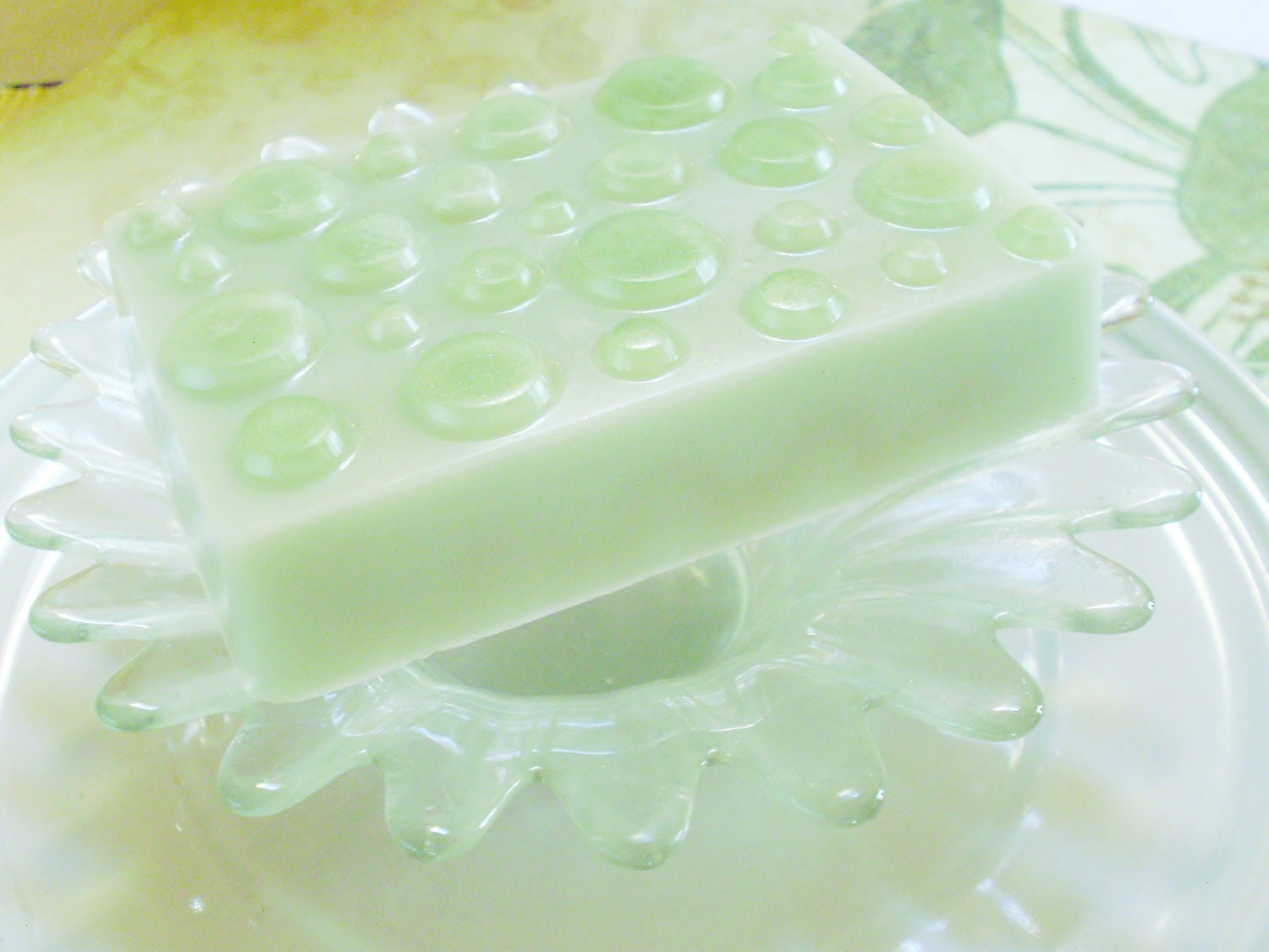 SOAP, Polka Dot Pattern in Sage with a Splash of Light Lime, Green Clover and Aloe, Vegetable Based, Handmade