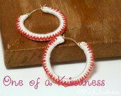 The Minimalist: Silver Plated Hoops, White Bamboo Thread Crochet, Red Glass Seed Beads