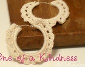 Petites Ruches: Silver Plated Hoops, Gently Ruffled Natural Bamboo Thread Crochet