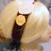 Chocolate Brown Crochet Acrylic Headband with Pink, White, & Yellow Circle Appliques, ties for fit