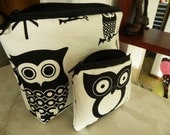 Sale-Owls Large zipper Cosmetic/accessory with coin pouch-Black and White