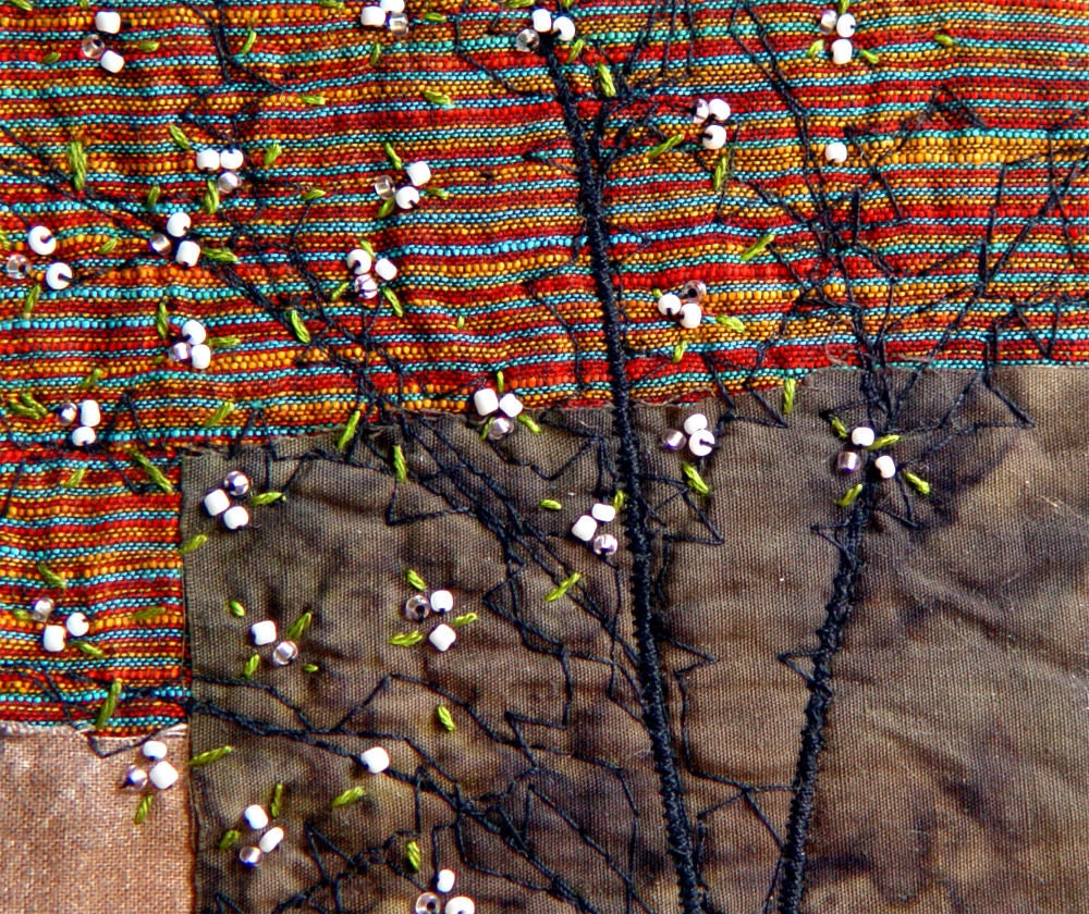 SPRING TREE,  Mini Textile Art, Embroidery Art, Wall Art, Unique Gift - BozenaWojtaszek