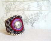 Embroidered bracelet cuff jewelry, textile bracelet, textile cuff, fabric bracelet, fabric cuff, eco friendly bracelet, soft jewelry, purple