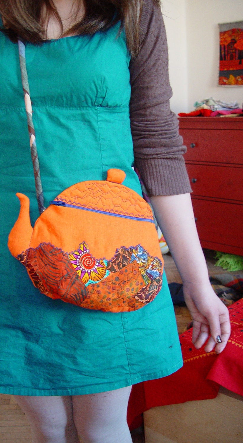 ORANGE funky BAG, Textile Handbag, Funky Purse, Wearable Art, Summer Accessory