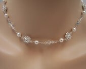 Swarovski Crystal Pearl Flower Choker Bridal Necklace, The Paige