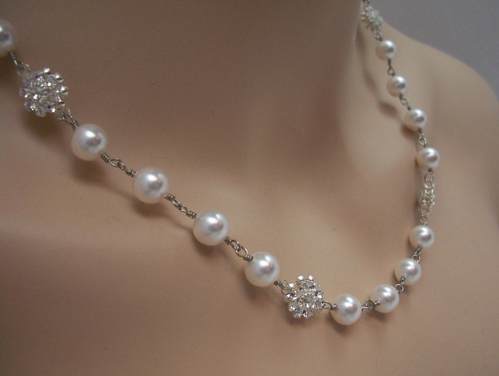 Swarovski Crystal Pearl Flower Long Bridal Necklace, The Peyton