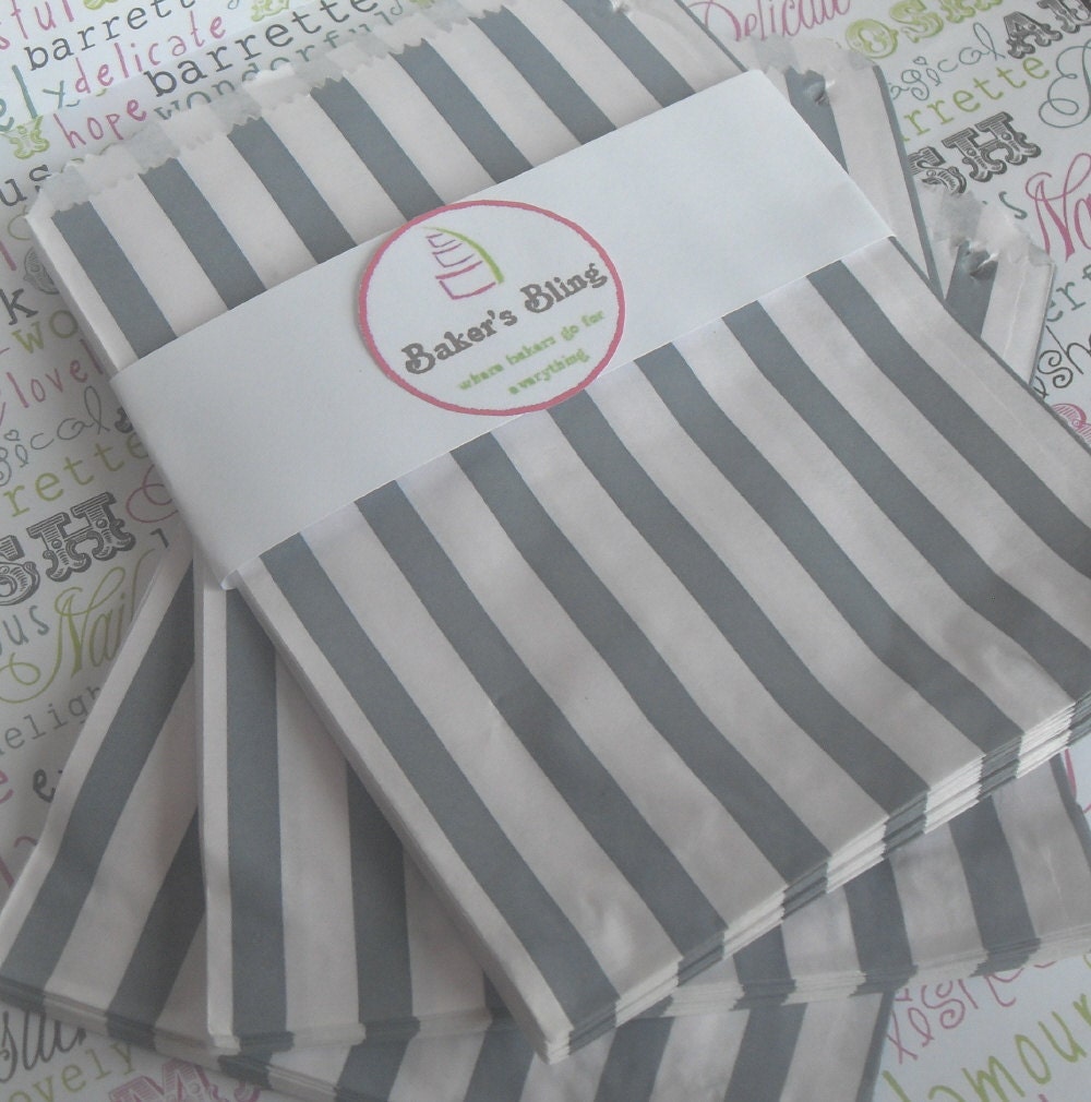 Set of 200 Gray Stripe Candy Bags for Candy Bars, Packaging Gifts and Party Treats - (5"X7")