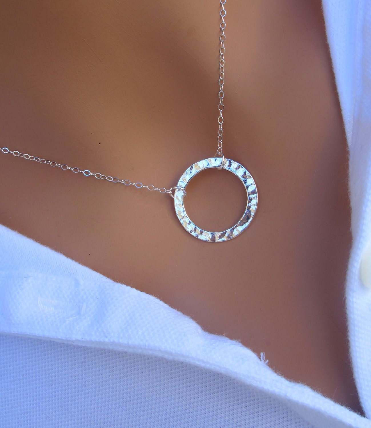 Hammered Circle Necklace in STERLING Silver.