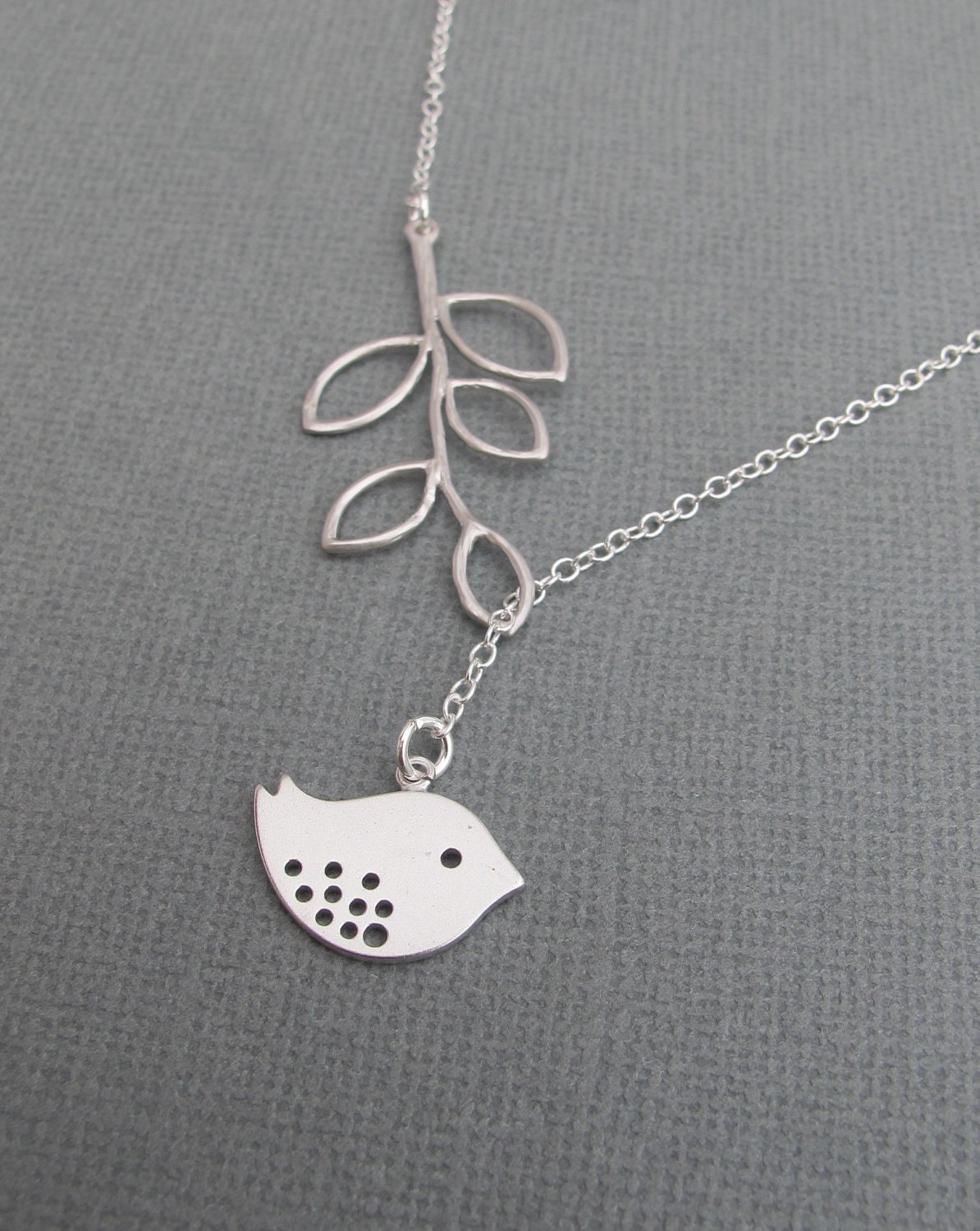 Bird and Branch lariat necklace in STERLING SILVER