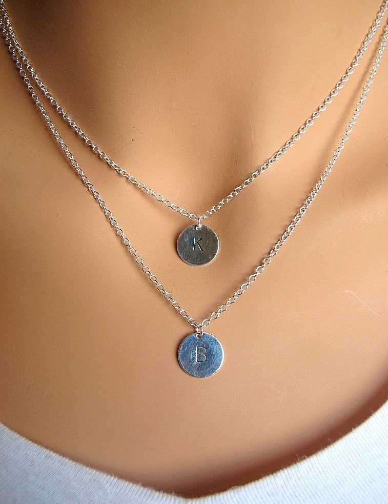 Two Initials Personalized sterling silver double coin necklace