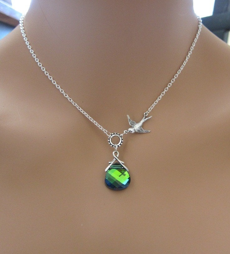 Peacock Aqua Sphinx and Sparrow sterling silver necklace