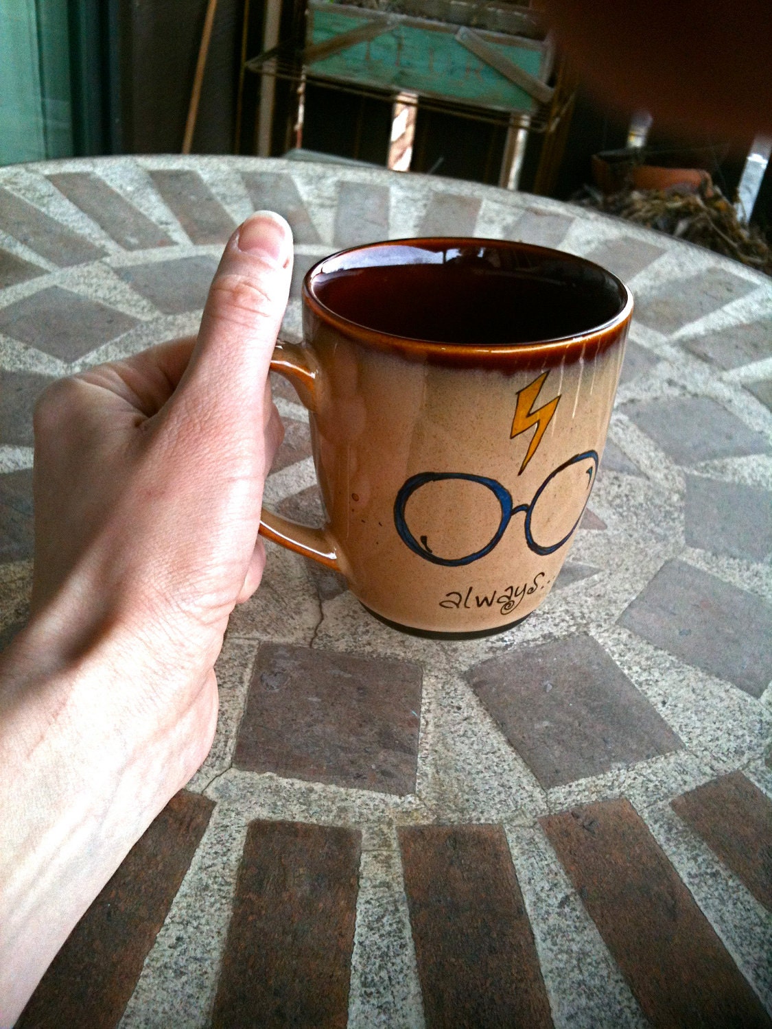Small Antique Brown "Always" Harry Potter Owl Mug - Hand Painted