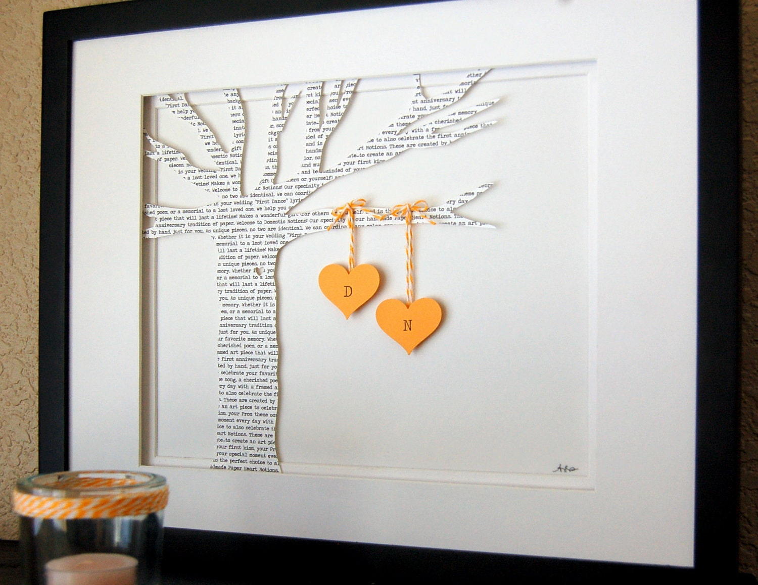 Personalized Wedding gift: ANNIVERSARY gift, Wedding VOWS, Initials, Bride & Groom First Dance, Lyric Paper Tree 8x10 FRAMED