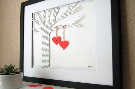 Personalized Wedding gift: ANNIVERSARY gift, Wedding VOWS, Initials, Bride & Groom First Dance, Lyric Paper Tree -11x14 FRAMED