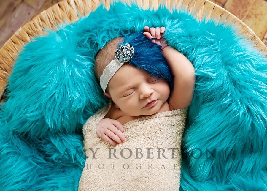 OCEAN SAPPHIRE Luxe Feather Fascinator Headband on Platinum Headband - All Sizes Available - Limited Edition