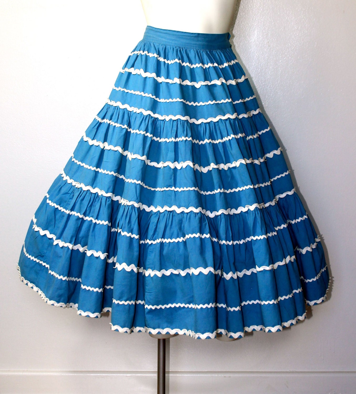 Vintage 1950s RIC RACK Blue Full Skirt By SANDEZE Los Angeles