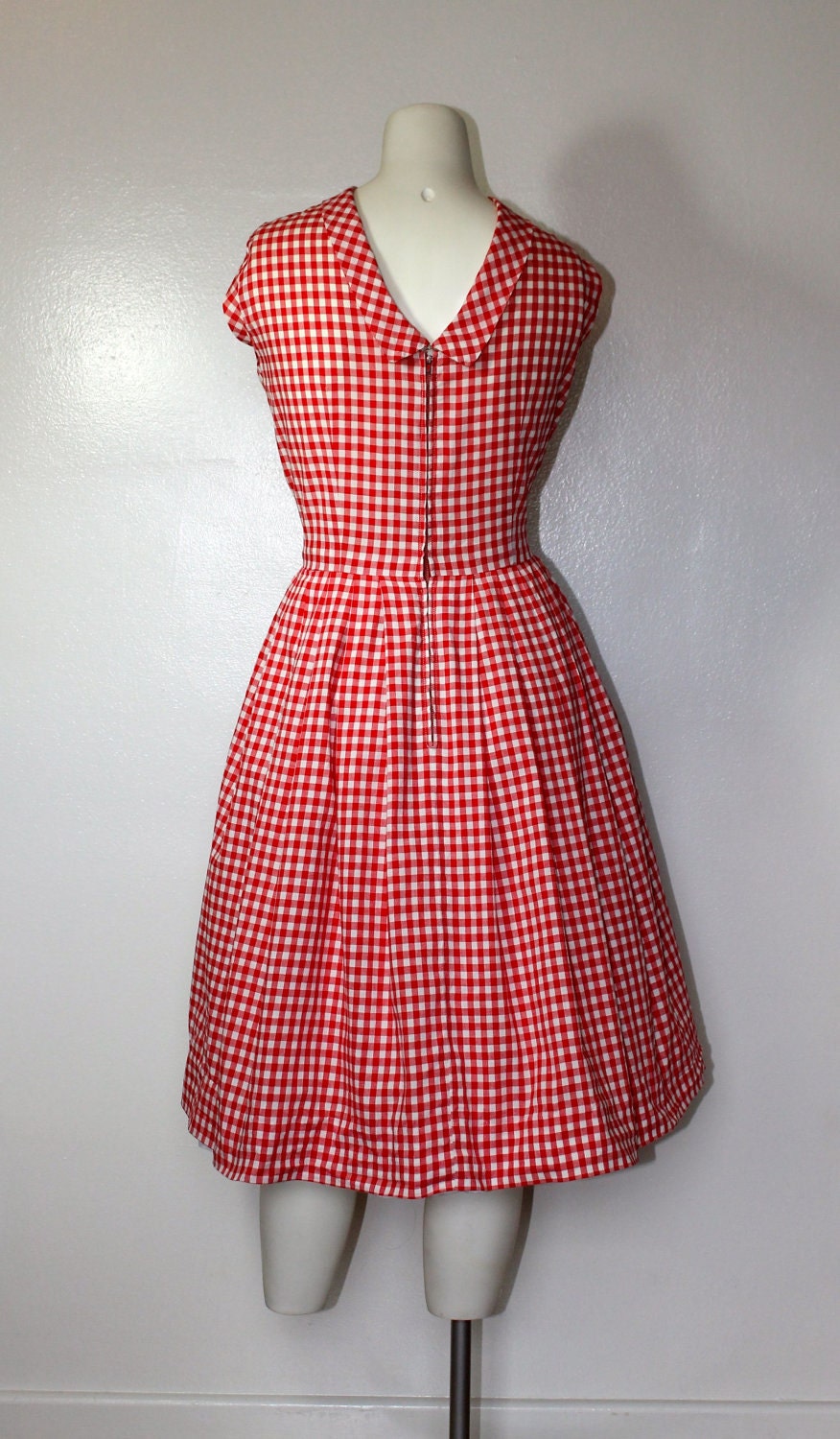 Vintage 1950s BLACK TULIP Embroidered Gingham Dress