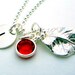 Personalized Mother's Necklace - Swarovski Crystal Birthstone - Sterling Silver Initial Tag & Leaf Charm - Hand Stamped Jewelry