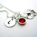 Personalized Mother's Necklace - Swarovski Crystal Birthstone - Sterling Silver Initial Tag & Leaf Charm - Hand Stamped Jewelry