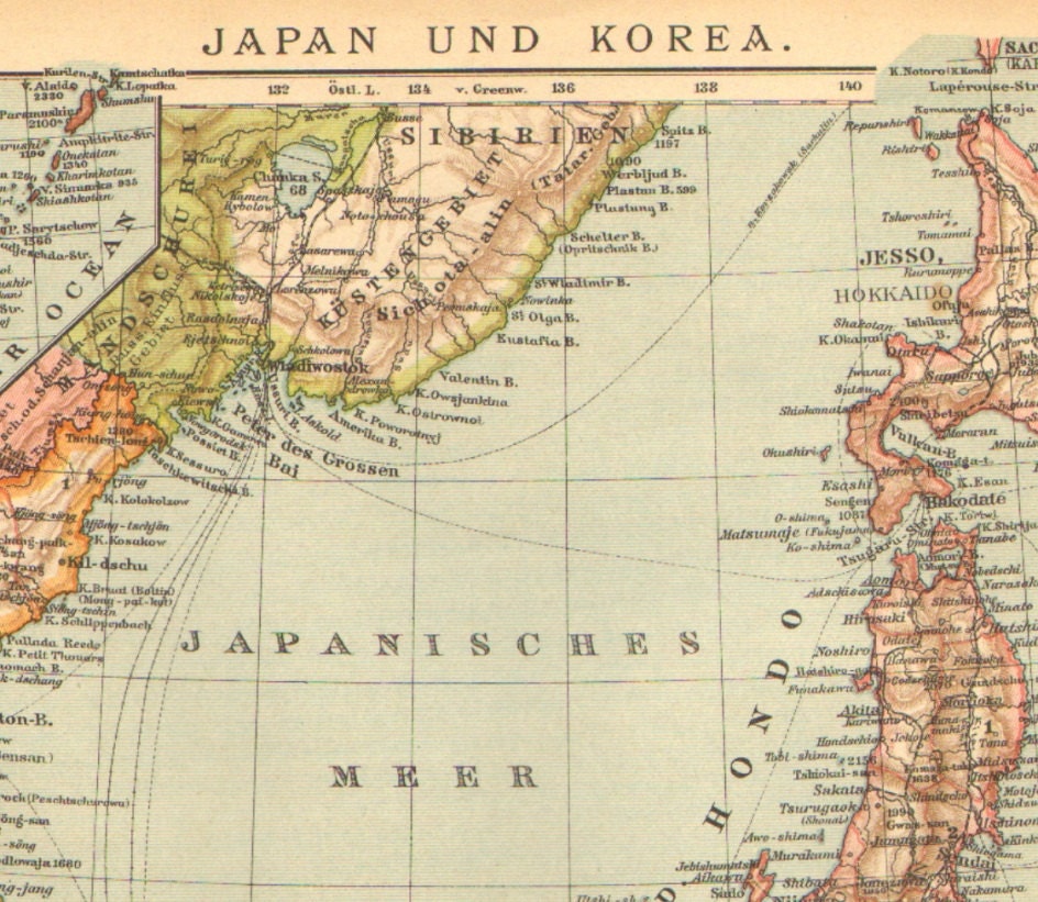 1905 Original Antique Dated Map of Japan and Korea