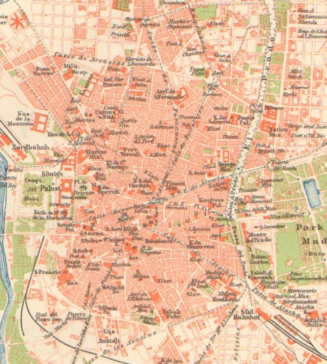 1905 City Map of Madrid, Spain