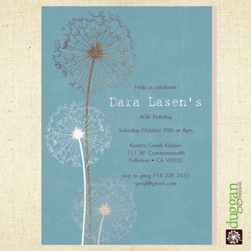 Dandelion Party Invitation - 5x7 printable digital file- customized,personalized