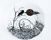 Wolf Plate - Raven Full Moon Rising Wolf