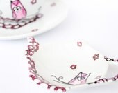 Teapot tea bag holder -  Cute Owl in The Pink Flowers