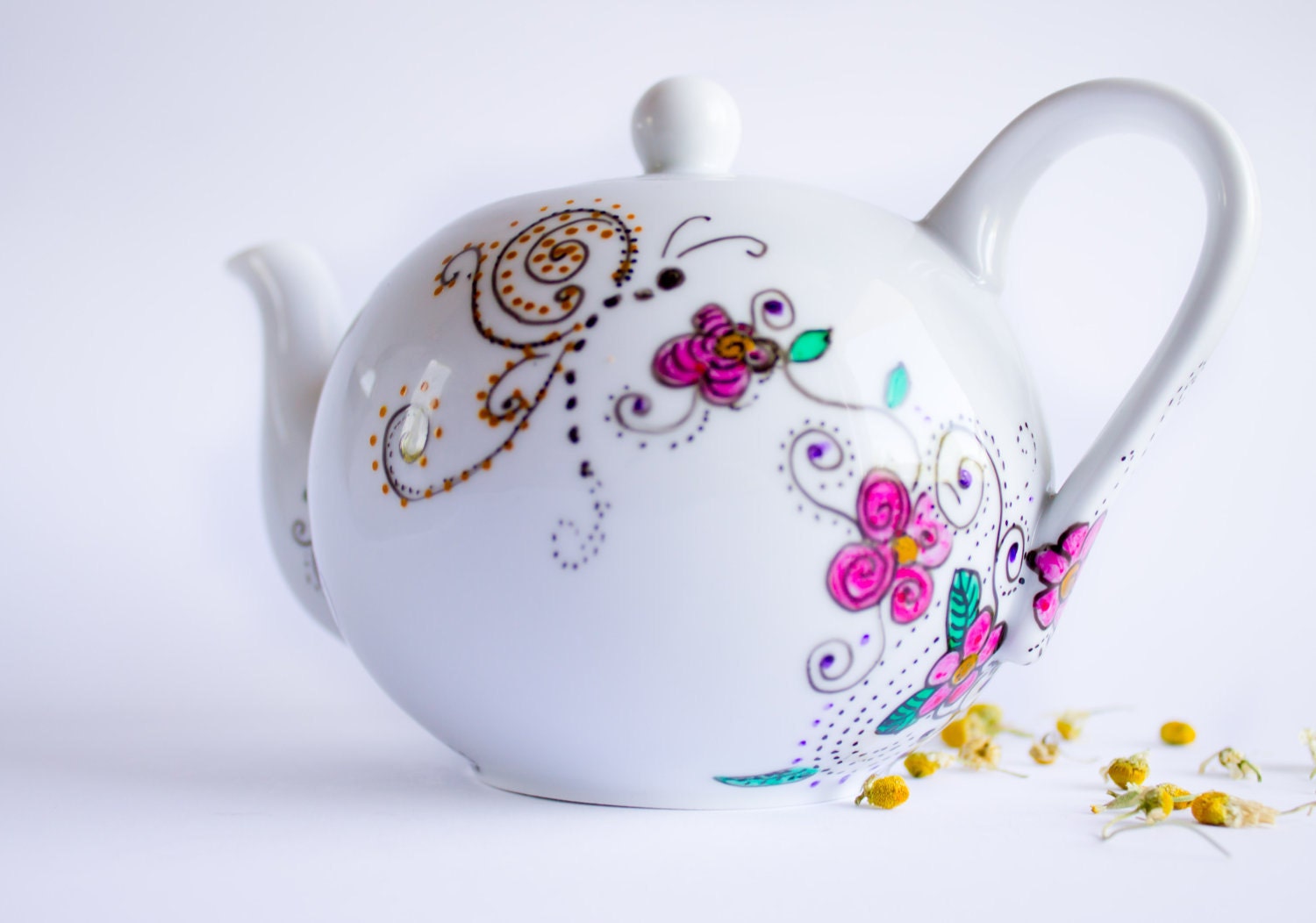 Teapot  Floral Tea Party in Spring Garden - painted ceramics