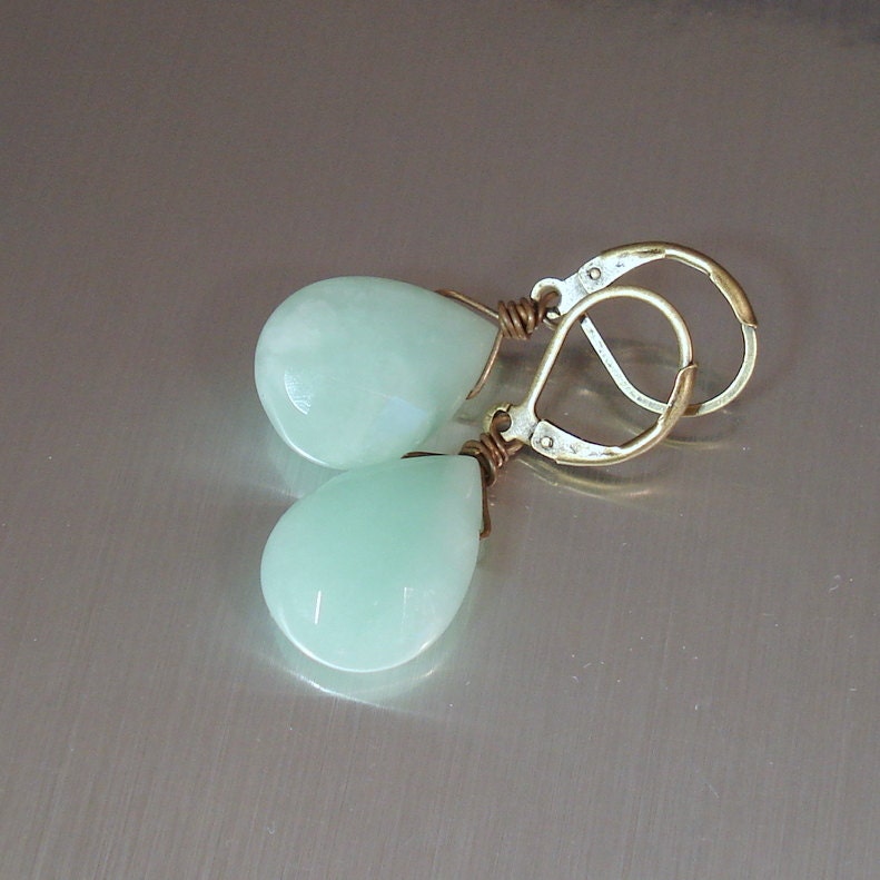 Amazonite Gemstone Earrings with Antique Brass Handmade